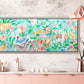 "Tree of Life with Birds Watercolor" giclee on canvas with Champagne Floating Frame (60 x 27")