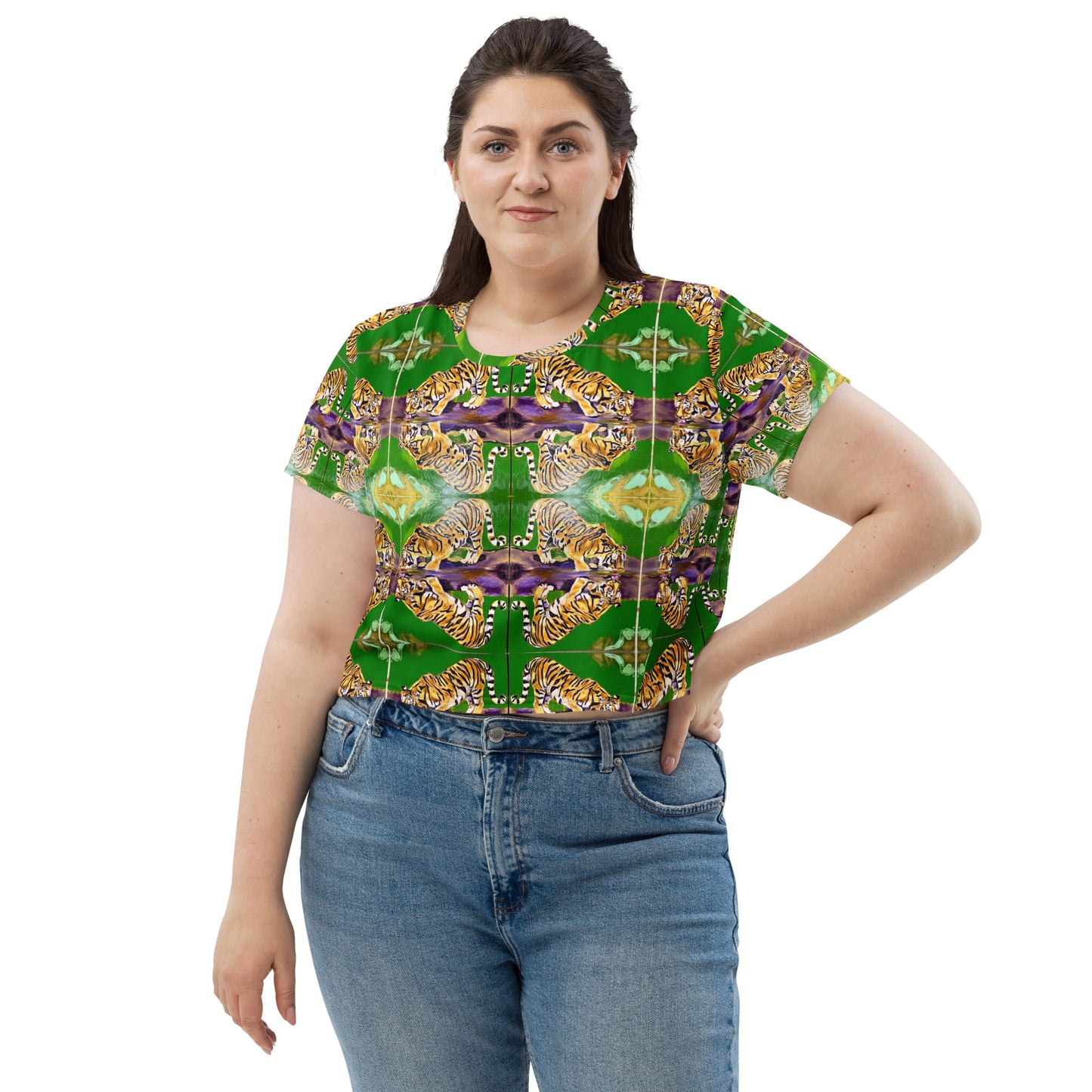 Tiger Reflections Mockup All-Over Print Crop Tee