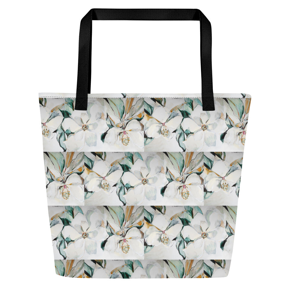 Neutral Magnolia All-Over Print Large Tote Bag