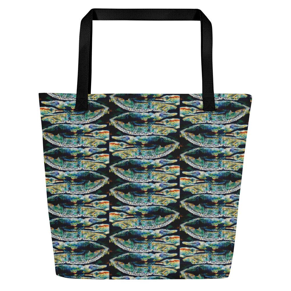 Psychedelic Gator Reflection All-Over Print Large Tote Bag