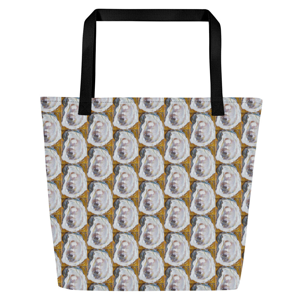 Mustard Oyster Shells All-Over Print Large Tote Bag