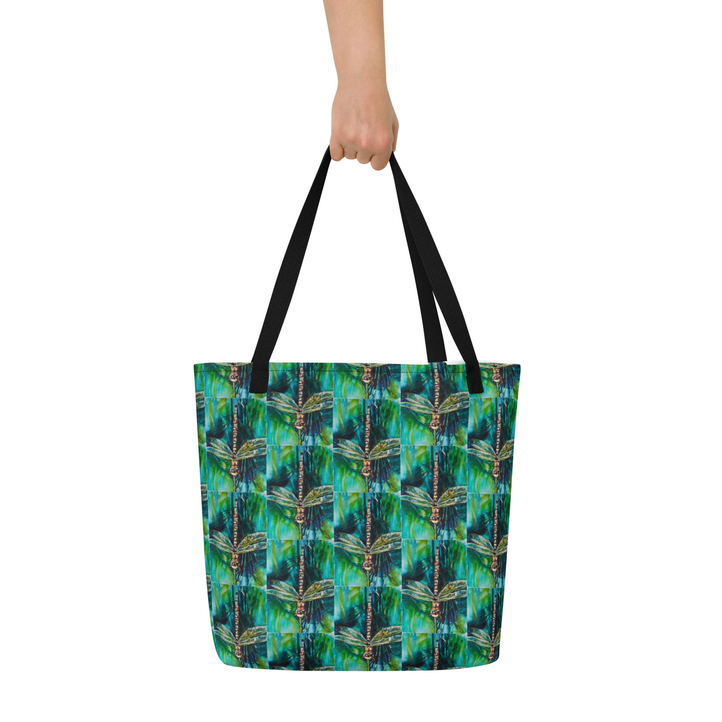 Green Dragonfly All-Over Print Large Tote Bag