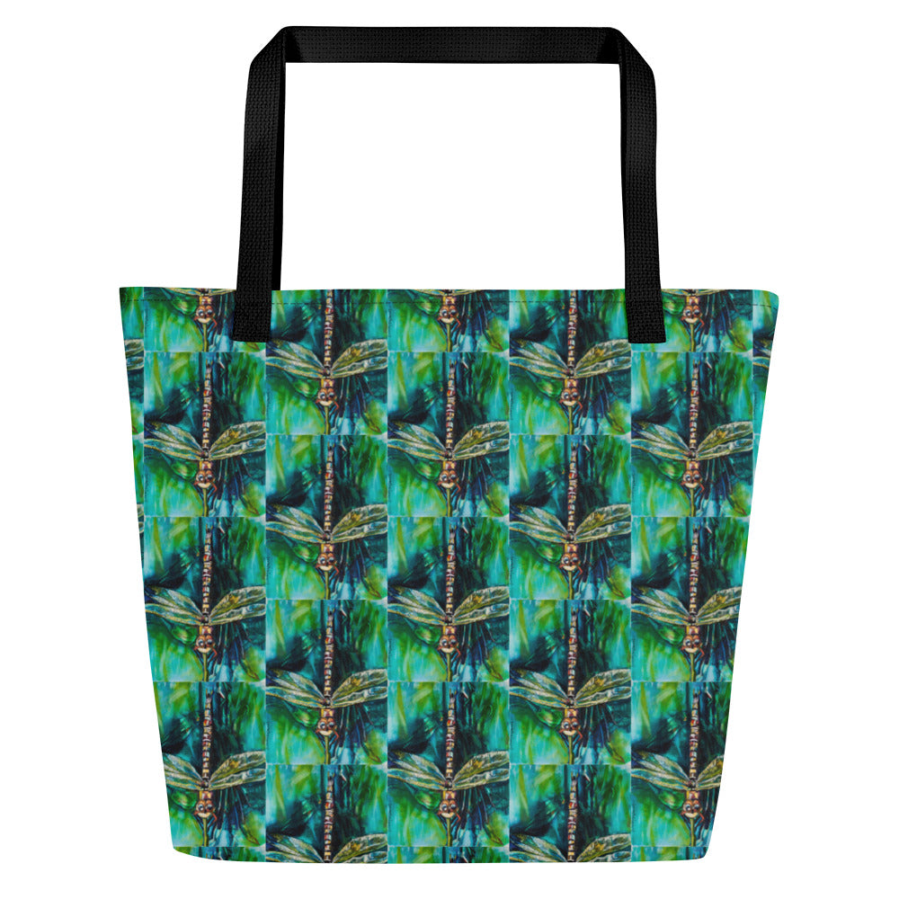 Green Dragonfly All-Over Print Large Tote Bag