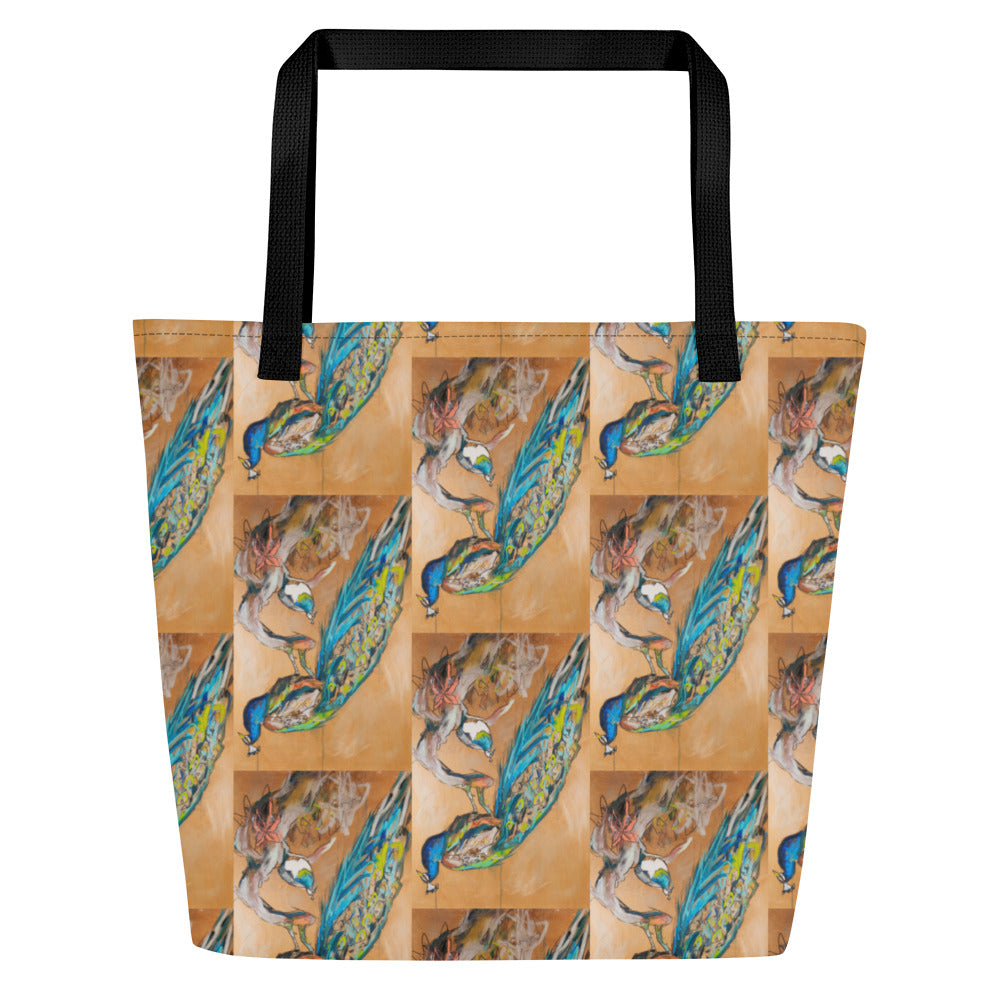 Peacock Pair All-Over Print Large Tote Bag