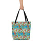 Hummingbirds and Hibiscus All-Over Print Large Tote Bag