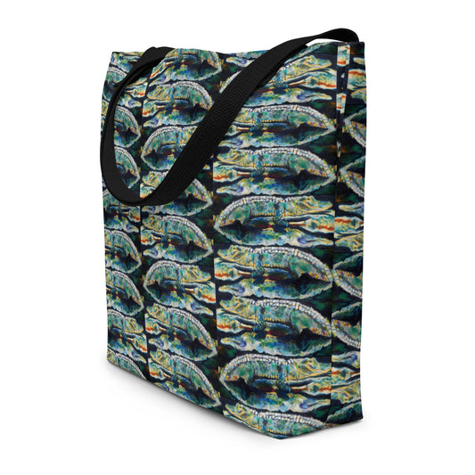 Psychedelic Gator Reflection All-Over Print Large Tote Bag