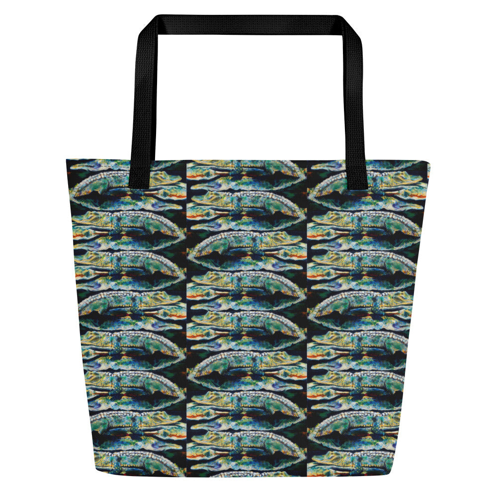 Psychedelic Gator Reflection All-Over Print Large Tote Bag