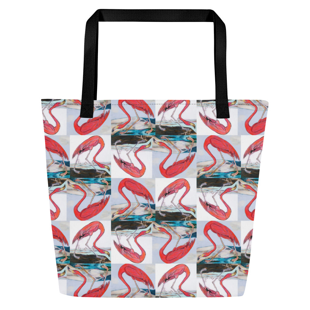 Flamingo Tango All-Over Print Large Tote Bag