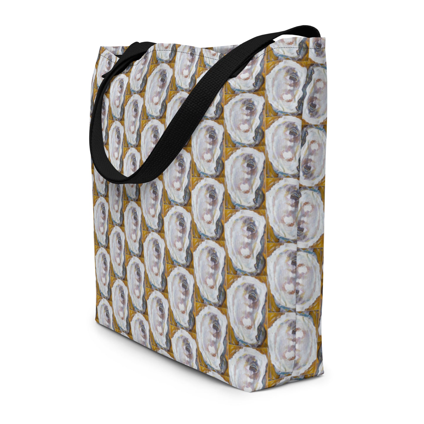 Mustard Oyster Shells All-Over Print Large Tote Bag