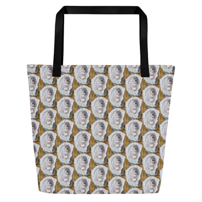 Mustard Oyster Shells All-Over Print Large Tote Bag