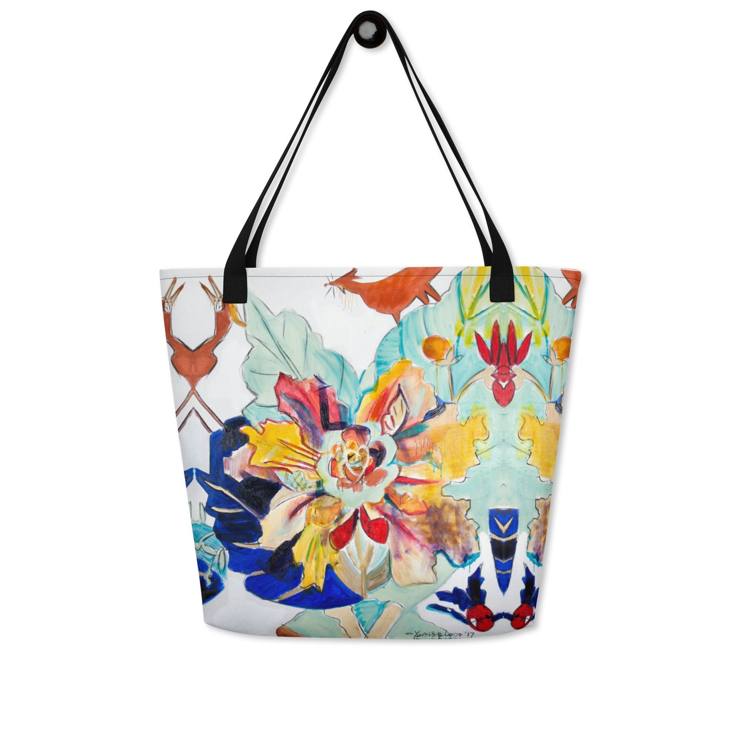 Tobacco Leaf with Animals All-Over Print Large Tote Bag