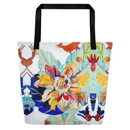 Tobacco Leaf with Animals All-Over Print Large Tote Bag