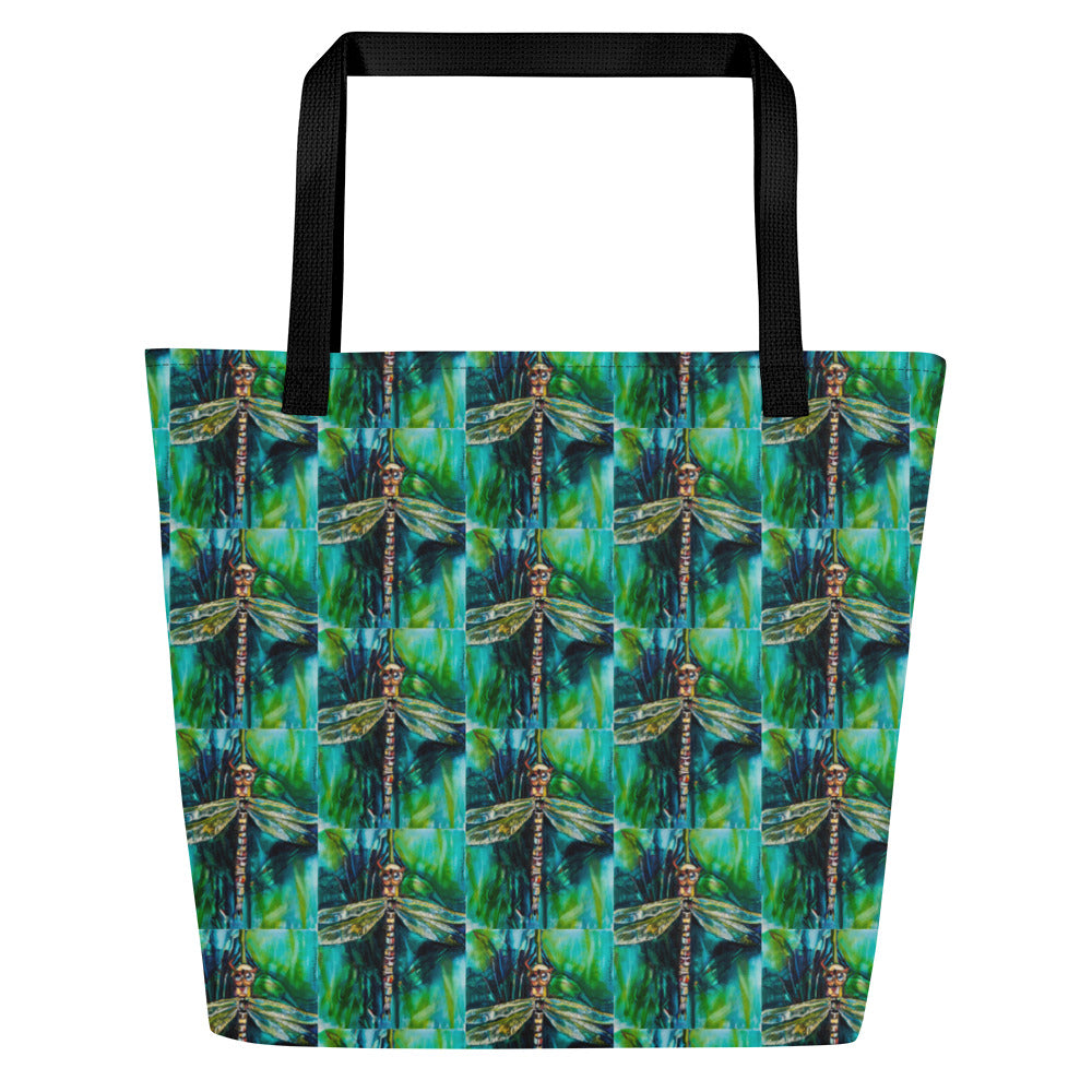 Green Dragonfly All-Over Print Large Tote Bag