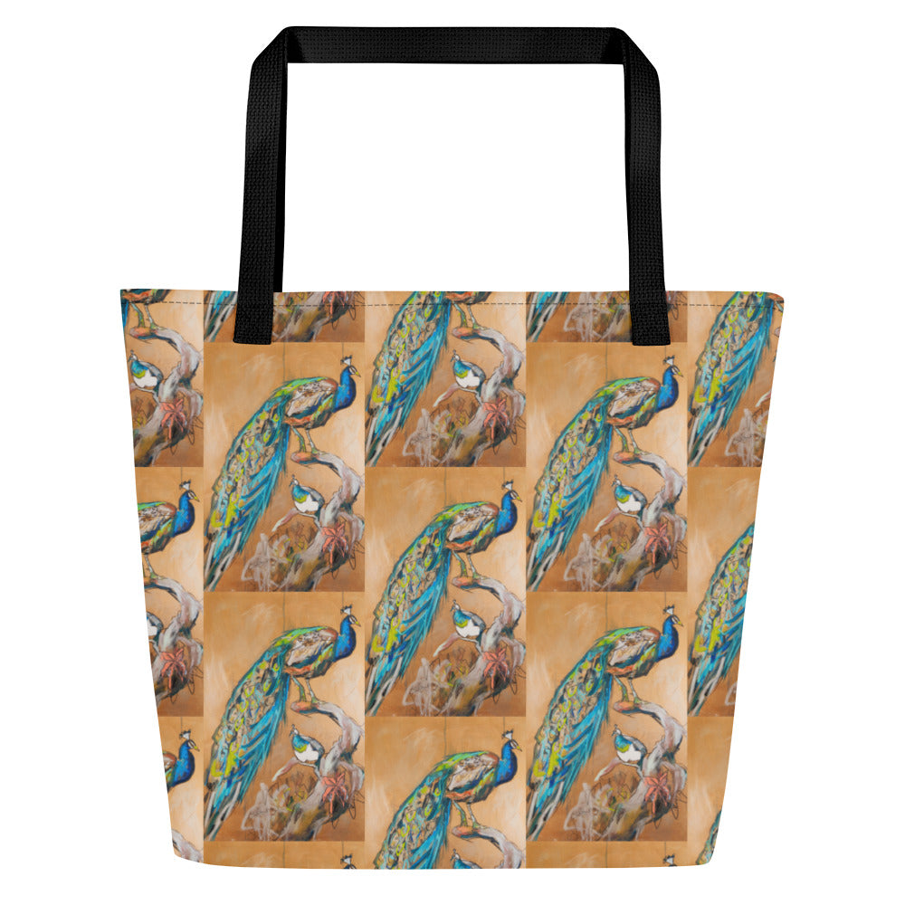 Peacock Pair All-Over Print Large Tote Bag