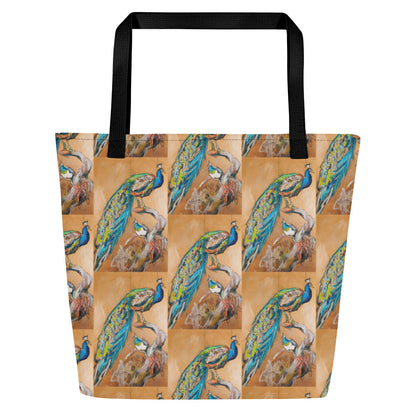 Peacock Pair All-Over Print Large Tote Bag