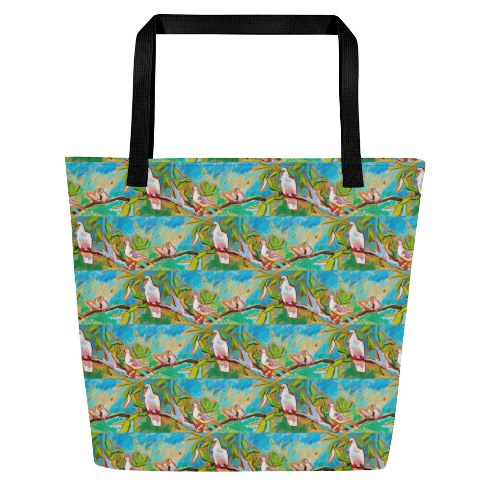 Doves in Oasis All-Over Print Large Tote Bag