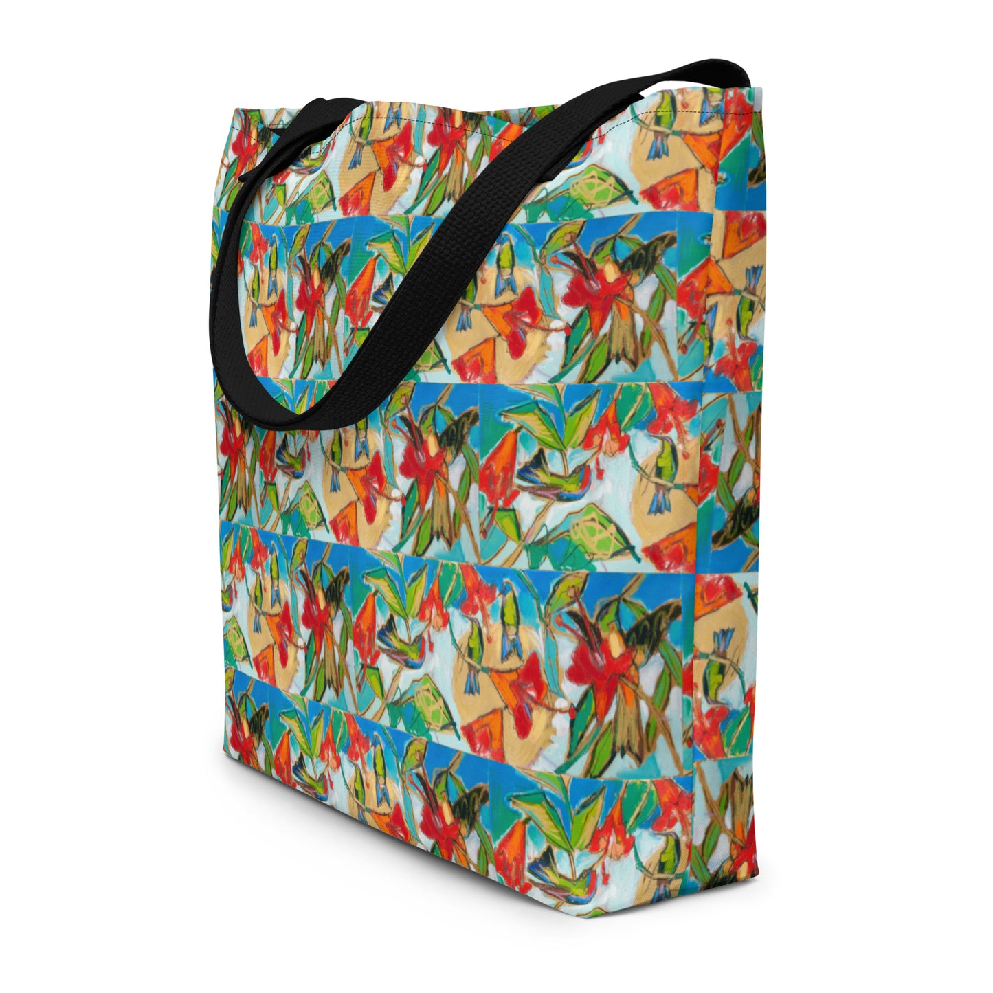 Hummingbirds with Sun All-Over Print Large Tote Bag