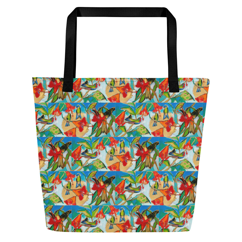 Hummingbirds with Sun All-Over Print Large Tote Bag