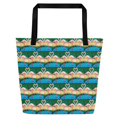 Flamingo Oasis Brick Pattern All-Over Print Large Tote Bag