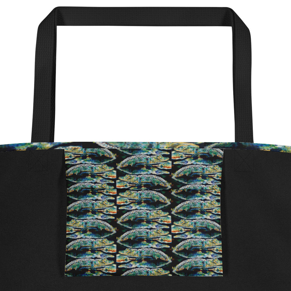 Psychedelic Gator Reflection All-Over Print Large Tote Bag