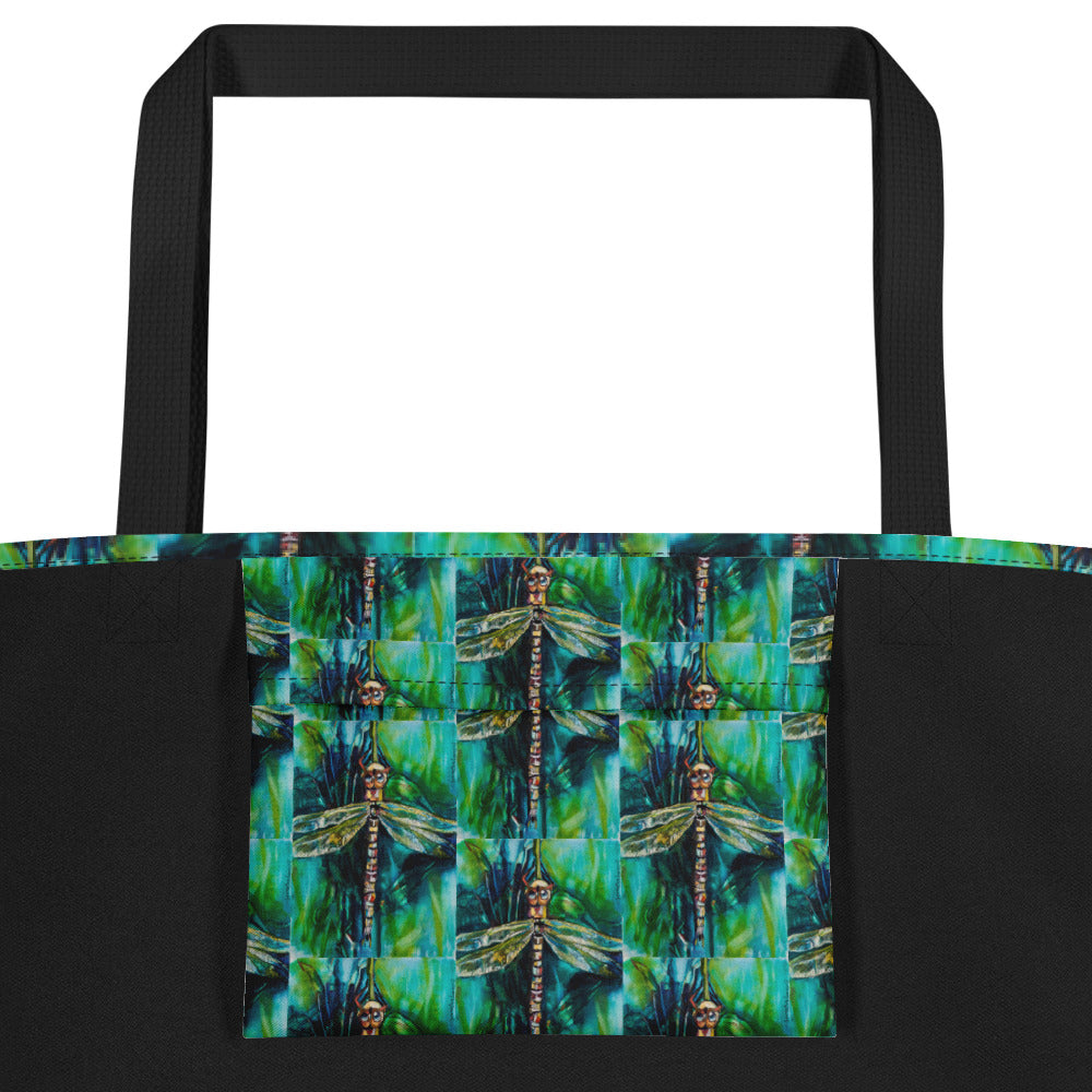 Green Dragonfly All-Over Print Large Tote Bag