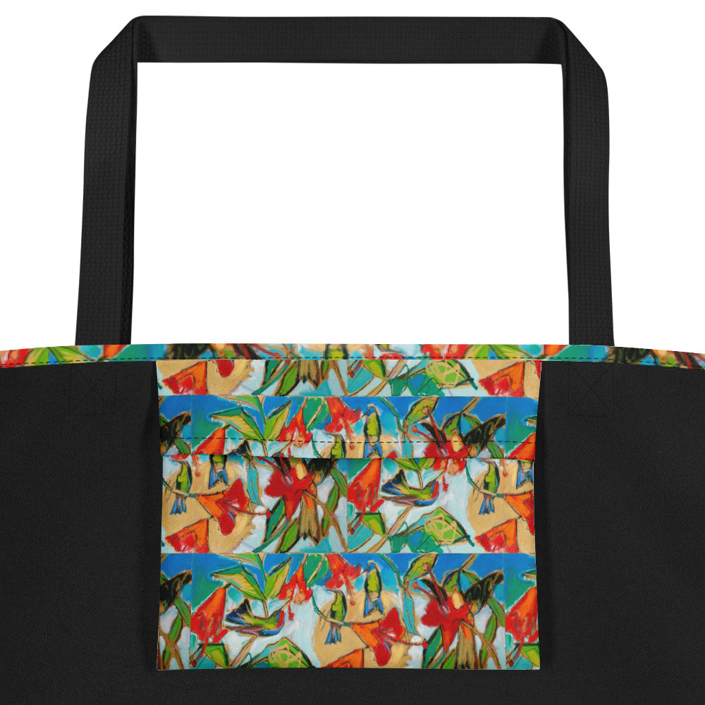 Hummingbirds with Sun All-Over Print Large Tote Bag