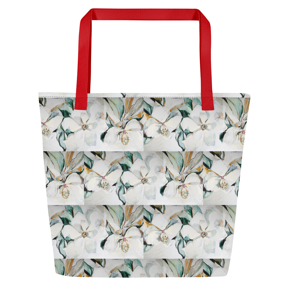 Neutral Magnolia All-Over Print Large Tote Bag