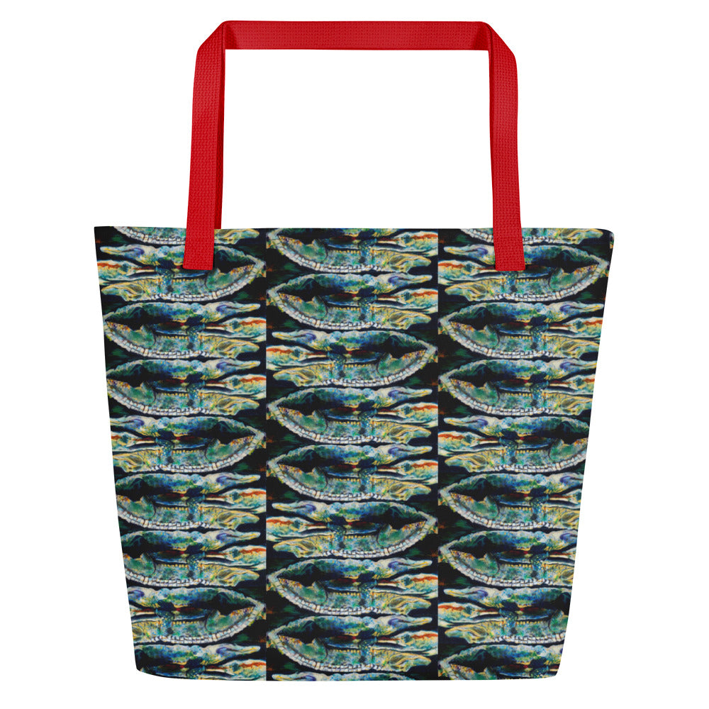 Psychedelic Gator Reflection All-Over Print Large Tote Bag