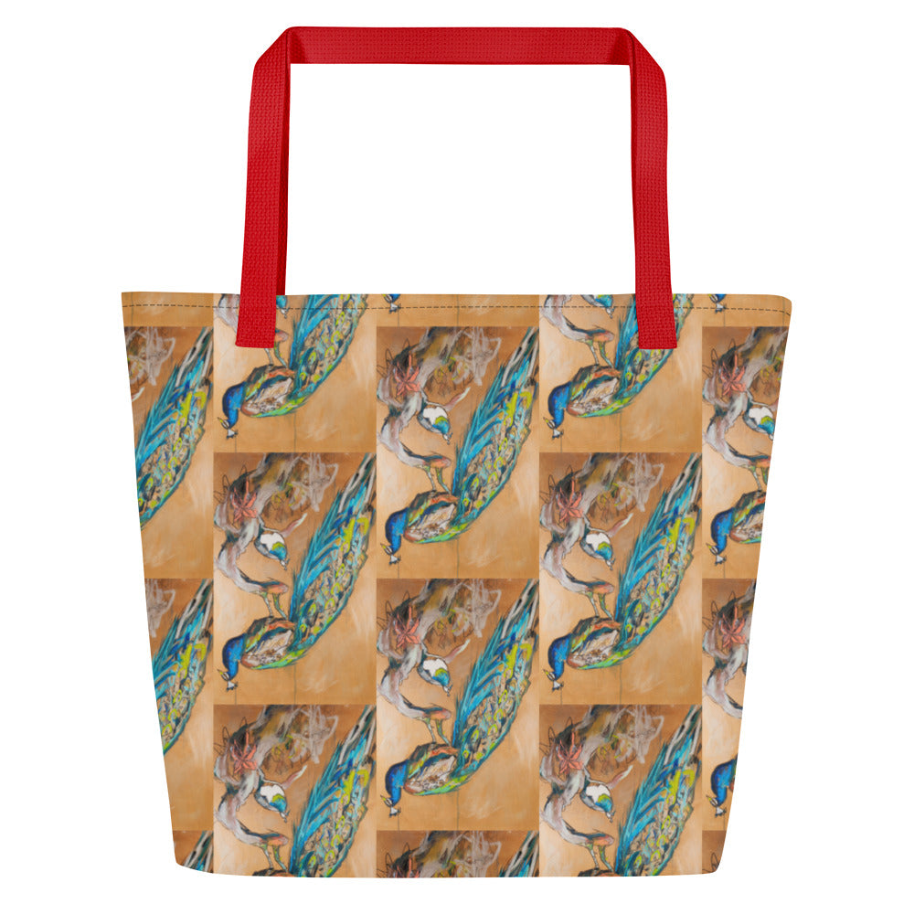 Peacock Pair All-Over Print Large Tote Bag