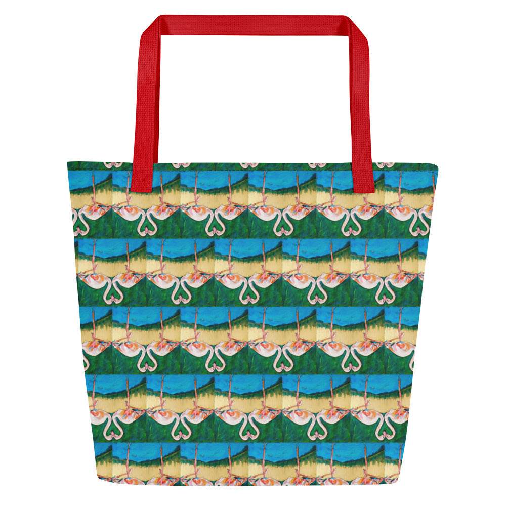 Flamingo Oasis Brick Pattern All-Over Print Large Tote Bag