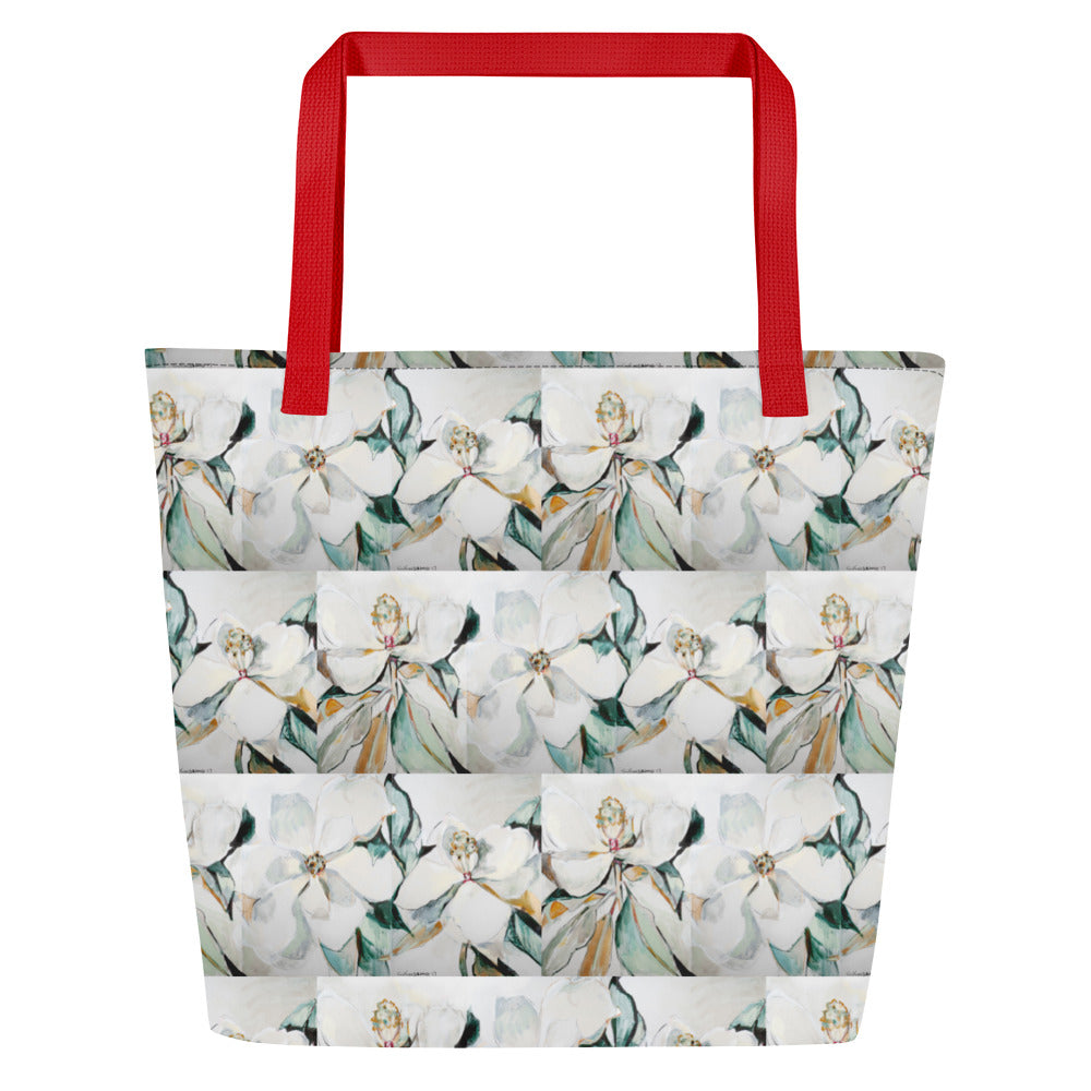 Neutral Magnolia All-Over Print Large Tote Bag