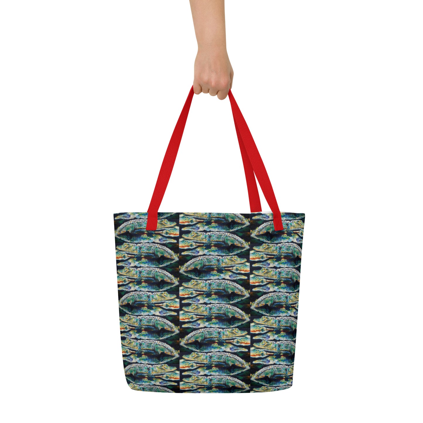 Psychedelic Gator Reflection All-Over Print Large Tote Bag