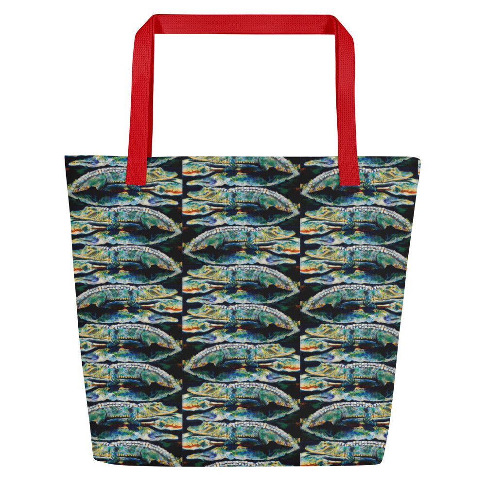 Psychedelic Gator Reflection All-Over Print Large Tote Bag