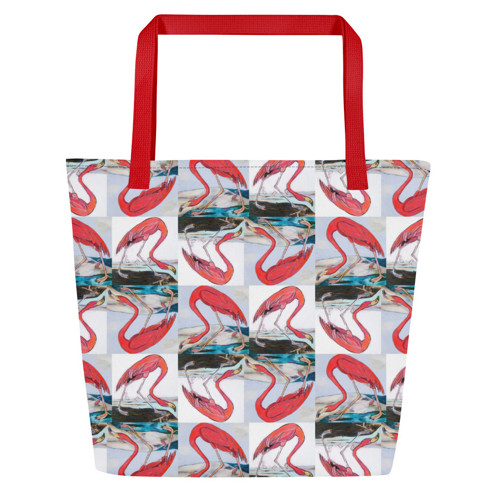 Flamingo Tango All-Over Print Large Tote Bag