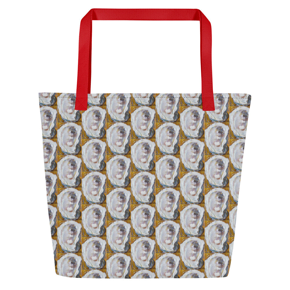 Mustard Oyster Shells All-Over Print Large Tote Bag