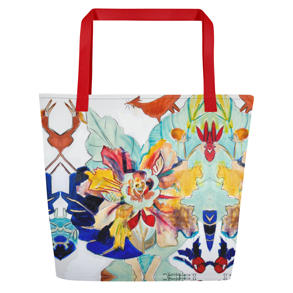 Tobacco Leaf with Animals All-Over Print Large Tote Bag