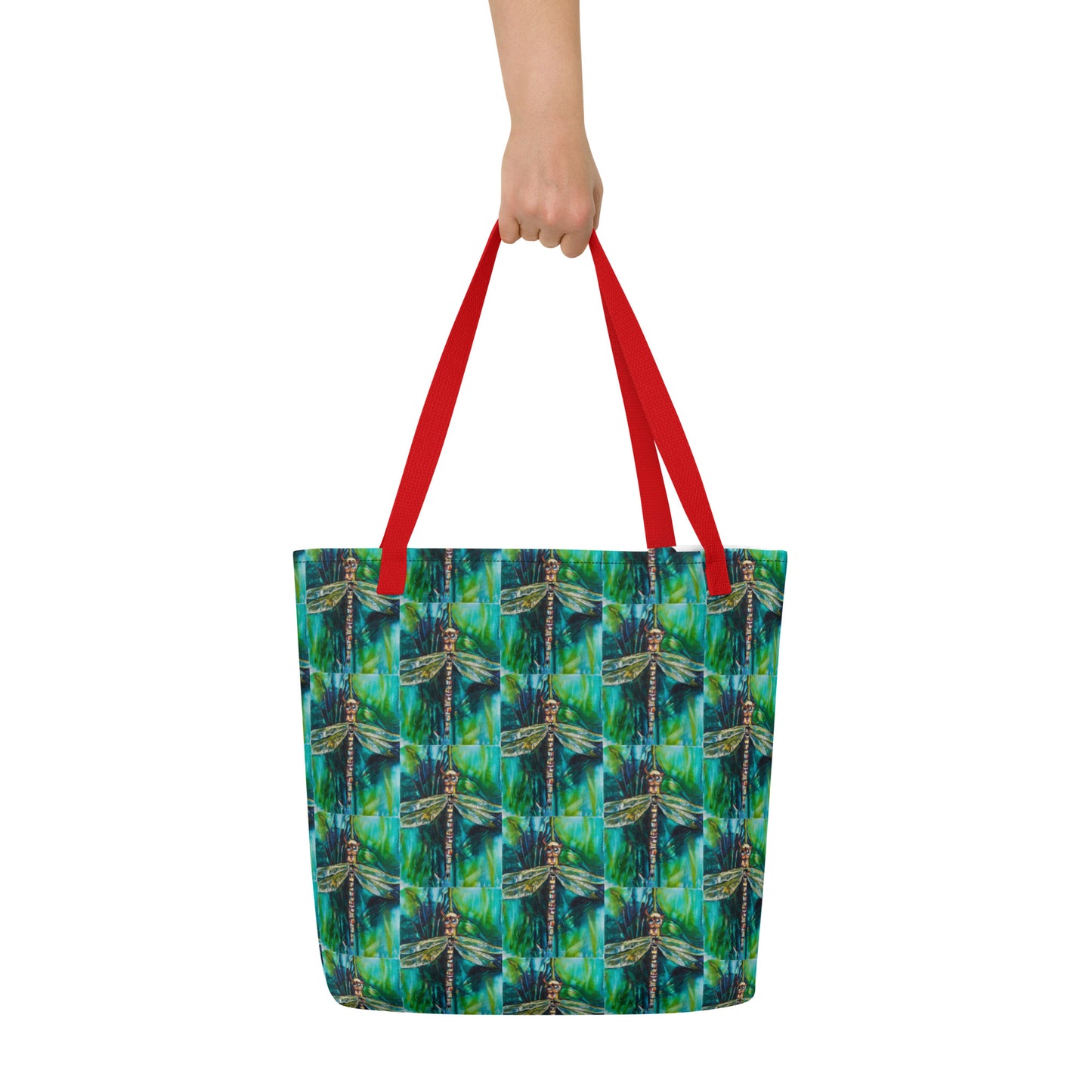 Green Dragonfly All-Over Print Large Tote Bag