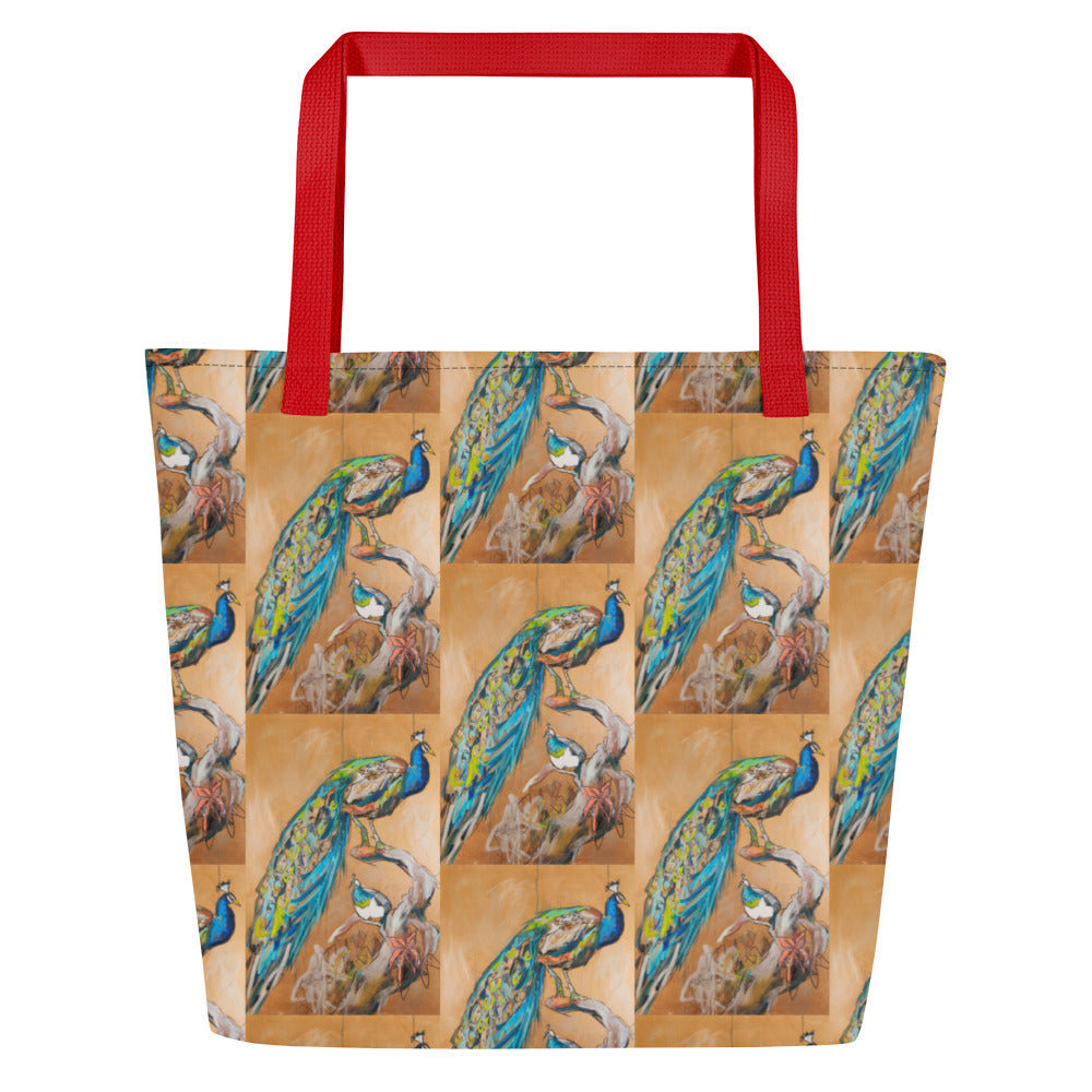 Peacock Pair All-Over Print Large Tote Bag