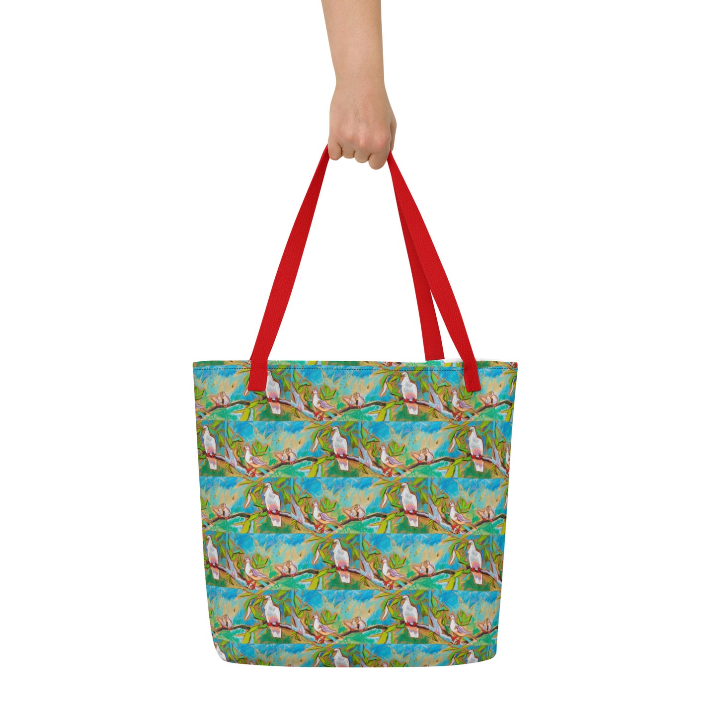 Doves in Oasis All-Over Print Large Tote Bag