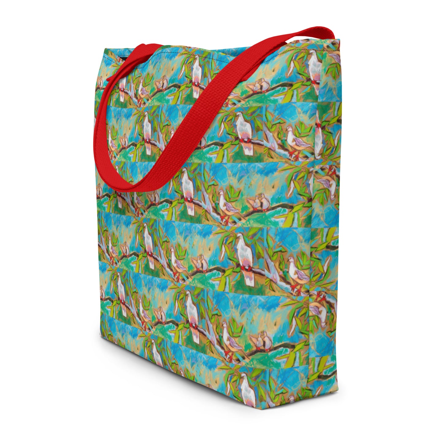 Doves in Oasis All-Over Print Large Tote Bag