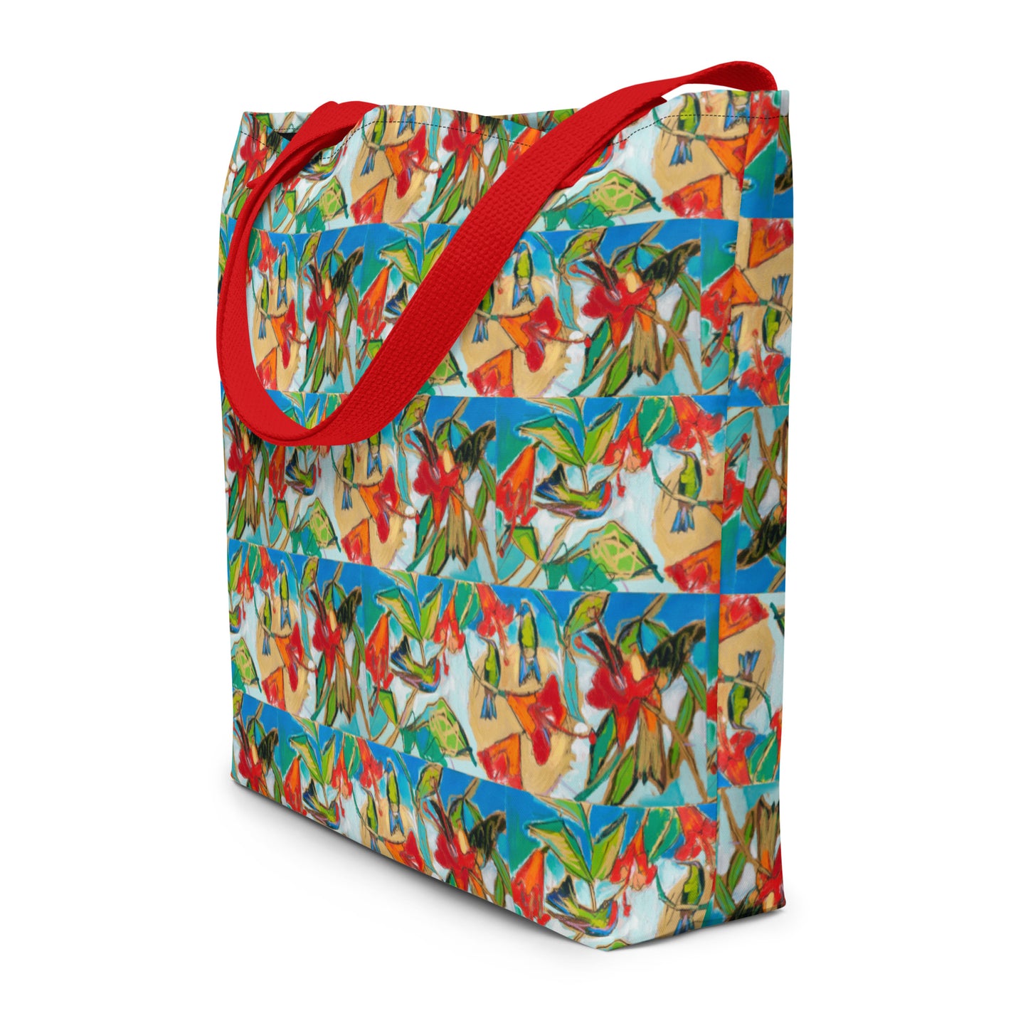 Hummingbirds with Sun All-Over Print Large Tote Bag