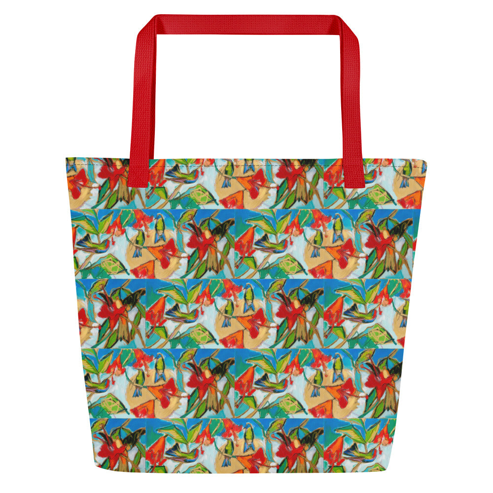 Hummingbirds with Sun All-Over Print Large Tote Bag