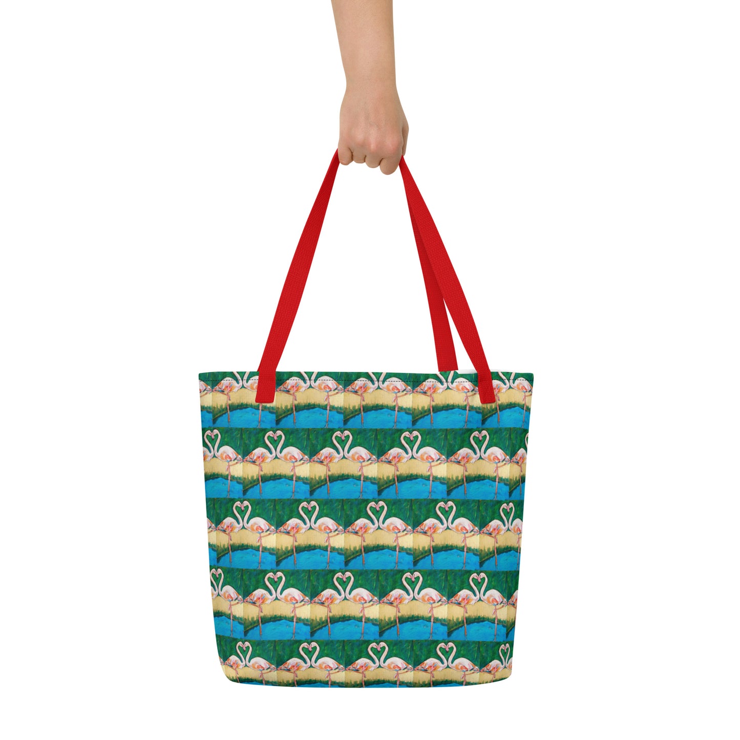 Flamingo Oasis Brick Pattern All-Over Print Large Tote Bag