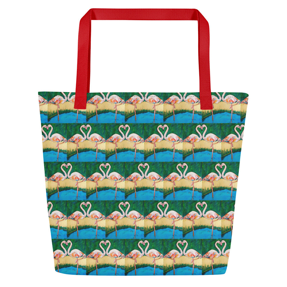 Flamingo Oasis Brick Pattern All-Over Print Large Tote Bag