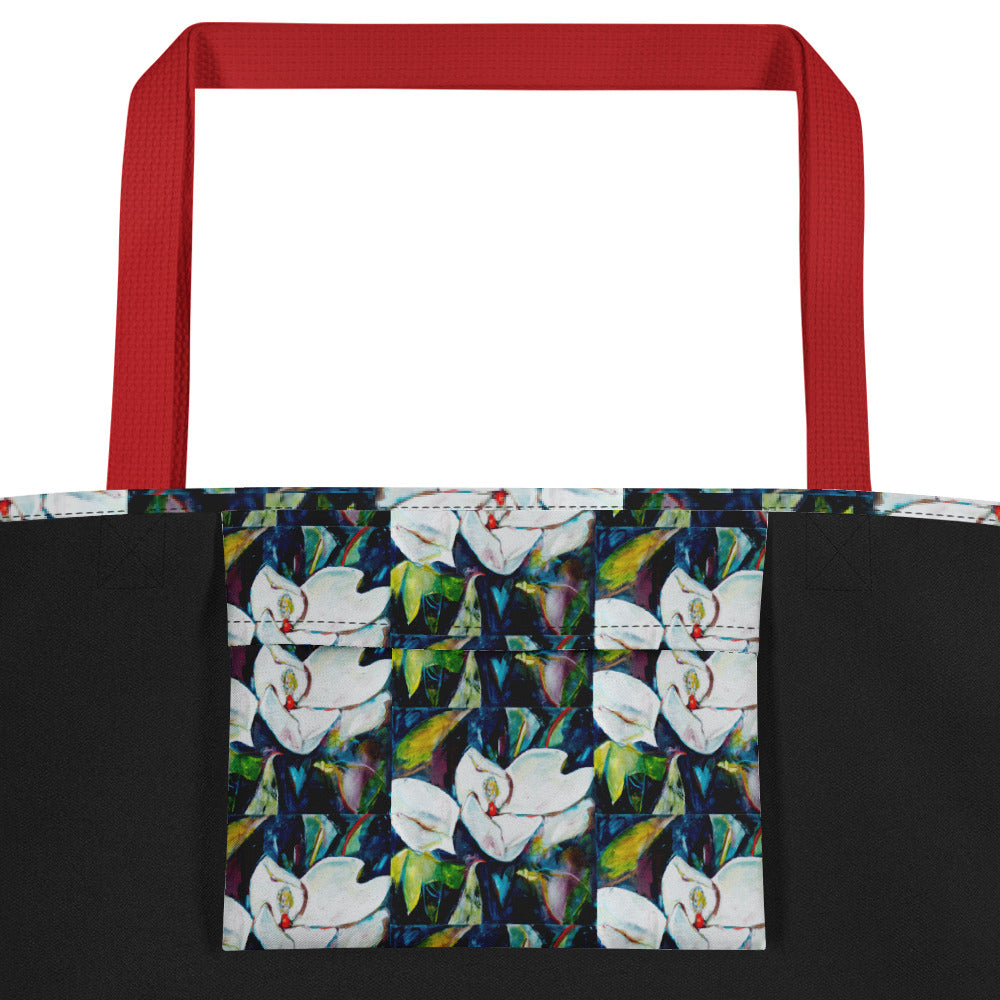 Magnolia and the Painted Bunting All-Over Print Large Tote Bag