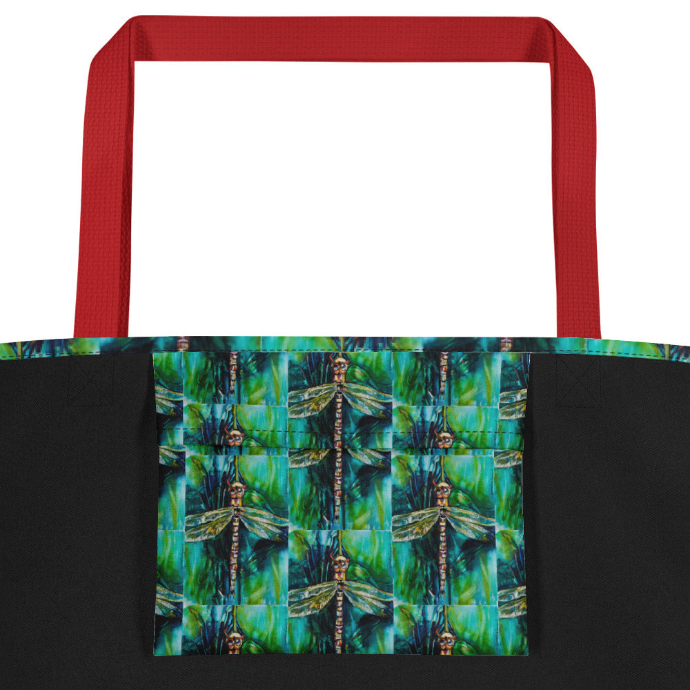 Green Dragonfly All-Over Print Large Tote Bag