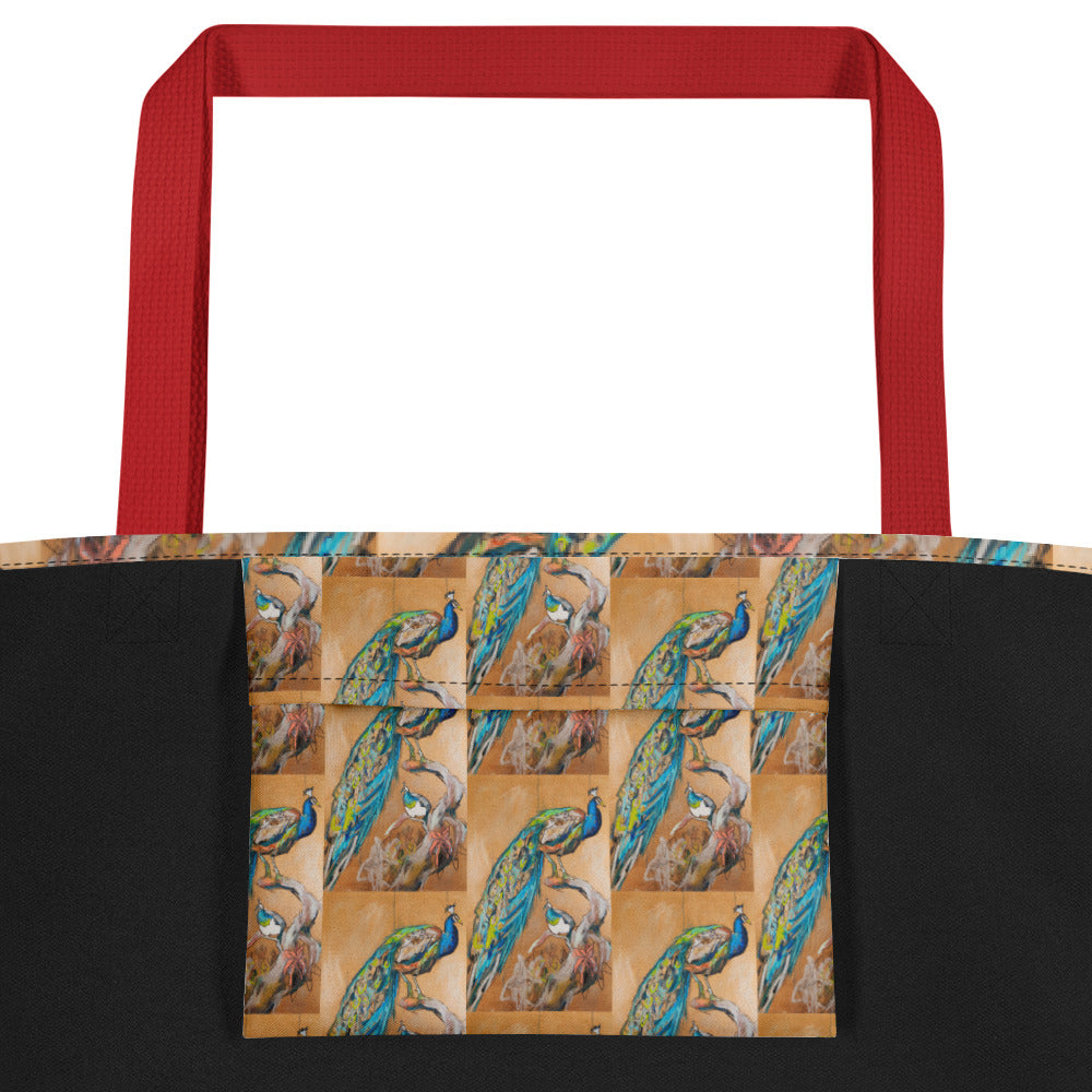 Peacock Pair All-Over Print Large Tote Bag