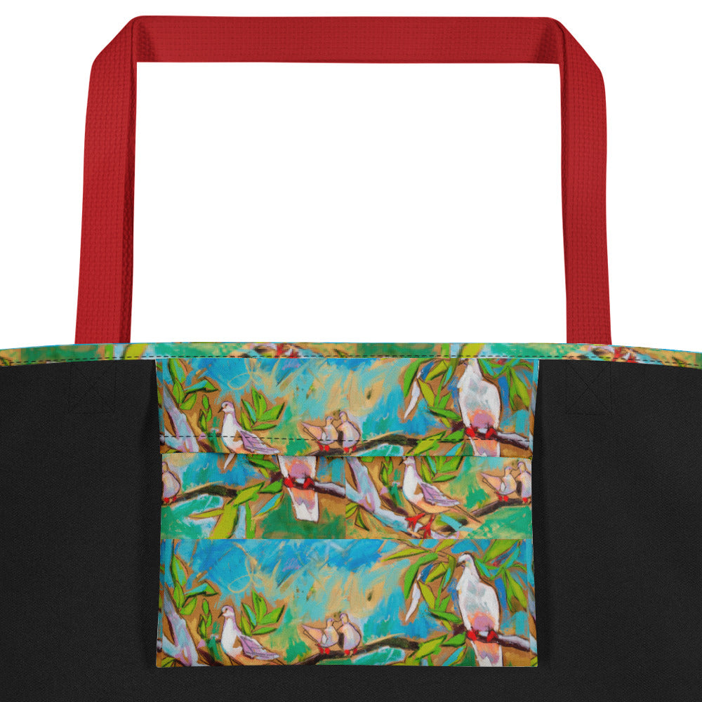 Doves in Oasis All-Over Print Large Tote Bag