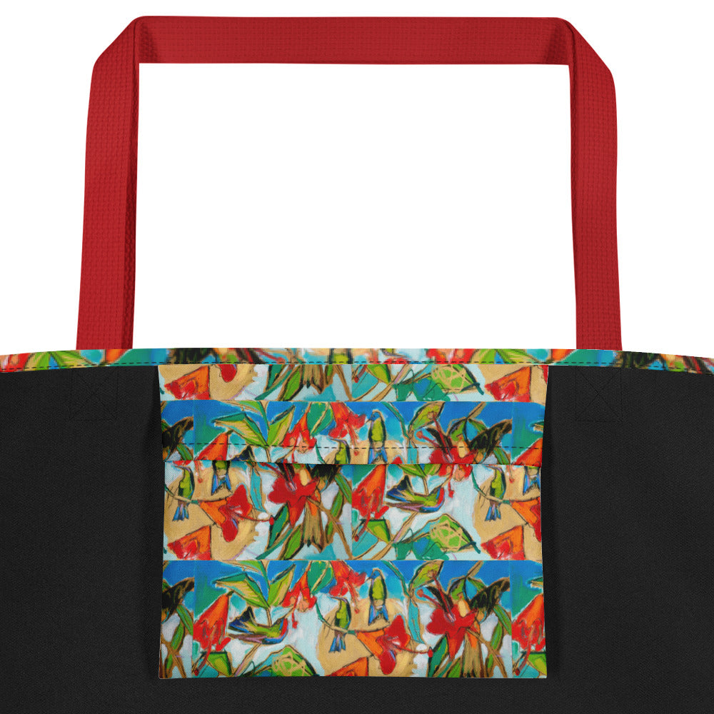 Hummingbirds with Sun All-Over Print Large Tote Bag