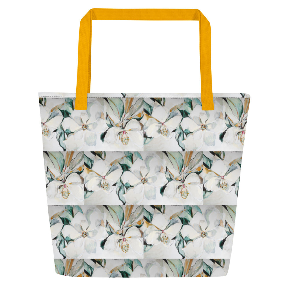 Neutral Magnolia All-Over Print Large Tote Bag